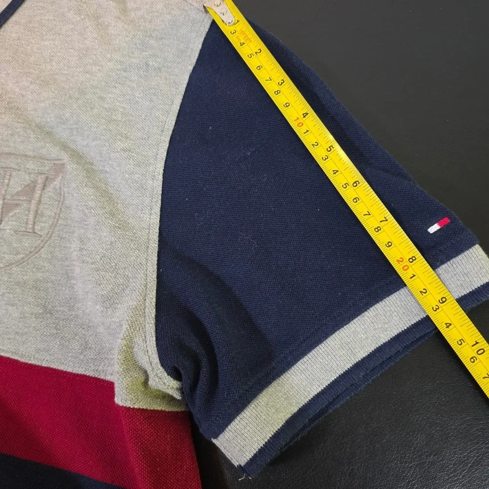 TOMMY HILFIGER Men's L‎ Gray Colorblock Rugby Polo 2010s Preppy Ivy Style